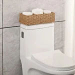 1pc Woven Three-Compartment Storage Basket, Handmade Paper Rope & Willow Storage Bin, Toilet Tank Top Tissue Box Holder - Image 3