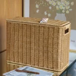 Rectangular Woven Wicker Storage Baskets Rattan Storage Bins Laundry Hamper Magazine Basket Narrow Stylish Design - Image 6