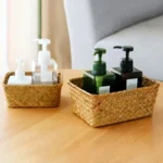 Woven Seagrass Storage Baskets Straw Rattan Basket Desk Organizer Picnic Basket Fruit Storage Box Cosmetic Storage Container - Image 5