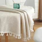 Nordic Simple Solid Color Round Tablecloth Cotton Linen Cloth Tassel Dust-proof Tablecloth Washable Living Room Table Decoration - Image 4