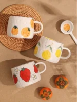 1 hand-painted ceramic coffee cup with fruit pattern, perfect for home, office, event gifts, holiday gifts, birthday gifts