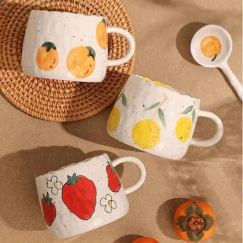 1 hand-painted ceramic coffee cup with fruit pattern, perfect for home, office, event gifts, holiday gifts, birthday gifts