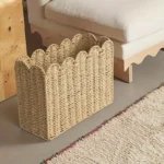 1Pc Boho Modern Farmhouse Magazine Rack, Hand-Woven Wicker Basket with Scalloped Edges,Magazine Storage Organizer, Shelf Baskets - Image 4