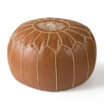 Moroccan PU Leather Pouf Embroider Craft Hassock Ottoman Footstool Cover Round Artificial Leather Pouffe Cushion Unstuffed - Image 6