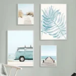 Ocean Beach Bridge Wall Art Canvas Paintings Sea Palm Tree Leaves Bus Posters Nordic Living Room Prints Pictures for Home Decor - Image 4