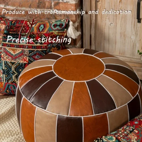 Decorative Moroccan PU Leather Pouf Soft Round Cushion Without Core Unstuffed Cushion Pillow Modern Home Decor for Living Room