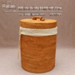 Natural Rattan Weaving Laundry Basket - Household Organizer for Toys and Dirty Clothes with Lid Simple and Aesthetic Hot Sale - Image 2