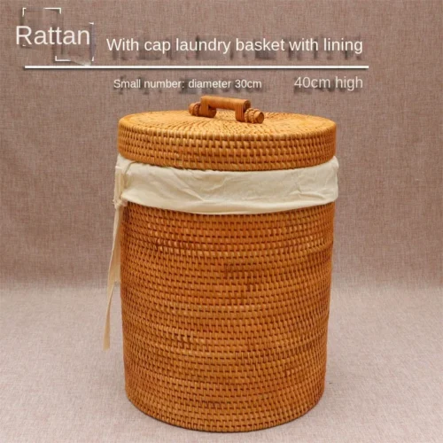 Natural Rattan Weaving Laundry Basket - Household Organizer for Toys and Dirty Clothes with Lid Simple and Aesthetic Hot Sale