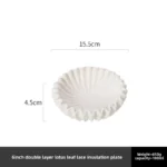 White ceramic double-layer lotus leaf insulation plate, lace shaped plate, salad plate, ceramic tableware - Image 6