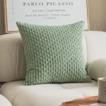 Spring Sage Green Decorative Throw Pillow Covers 18x18 Soft Corduroy Striped Square Pillow Covers for Couch Living Room Bed Sofa - Image 2
