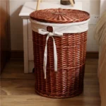 Vintage Style Rattan Woven Dirty Clothes Basket Willow Woven Laundry Baskets Clothes Toy Storage Basket with Lid Home Storage