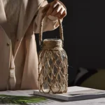Hand Woven Hemp Rope Glass Vase Dry Flower Decor Art Glass Vase Nordic Living Room Table Decoration Bedroom Boho Home Decoration - Image 3