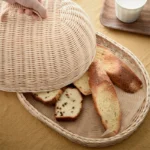 Handwoven Rattan Bread Basket Food Fruit Vegetables Serving Baskets with Dust Proof Cover Pantry Organizer for Kitchen - Image 2