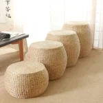 Japanese Style 31x31x20cm Small Non Slip Seat Bench Cushion Round Footstool Rattan Woven Stool Floor Pouf Straw Mat Home Textile