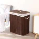Corner Bamboo Laundry Hamper Foldable Laundry Basket with Lid Removable and Machine Washable Liner for Efficient Laundry - Image 3