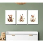 Watercolour Kawaii Woodland Baby Animals Bear Rabbit Raccoon Poster Canvas Painting Wall Art Pictures Home Bedroom Decor - Image 3
