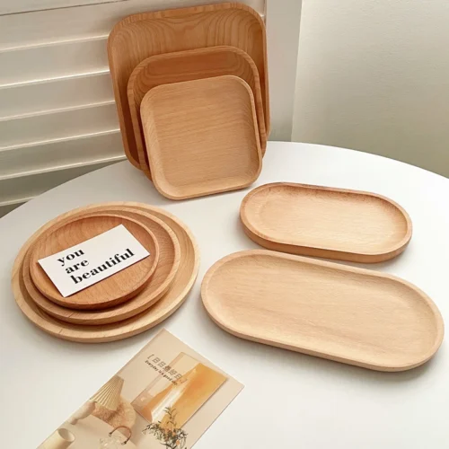 Wheat Stalk Tray Tableware Round Dessert Plate Japanese-Style Durable Heat Resistant Tray Coffee Tea Solid Wood Plate Tray