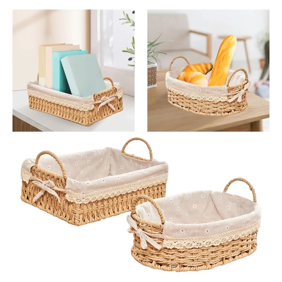 Woven Storage Baskets Kitchen Organizer Handwoven with Handles Cosmetic Box for Breakfast Fruit Bedroom Bathroom Home Decorative - Image 5