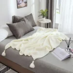 Warm Solid Color Knitted Blanket Soft Breathable Shawl Throw Blanket Nordic Bedspread - Image 3