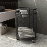 Rolling Metal Dirty Clothes Basket, Wheeled Clothing Storage Basket for Bathroom, Living Room Storage and Organization - Image 4