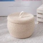 Cotton Rope Storage Basket with Lid Decorative Basket Kitchen Gadgets Organizing Basket for Home - Image 3