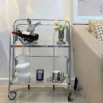 Transparent Glass Dining Car Trolley Home Kitchen Bar Wheel Table Foldable Side Table Living Room Bedroom Mobile Shelf Furniture - Image 6