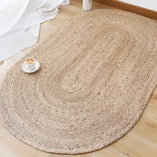 Natural Rattan Oval Round Carpets for Living Room Bedroom Japan Style Straw Rugs Bulrush Grass Floor Mats Hand-woven Home Decor