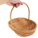 Portable Picnic Basket Woven Baskets Fruits Vegetable Shopping Handmade Container ganization Bins Home Storage - Image 2