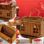 Handmade Weaving Picnic Storage Basket Cartoon Hand-held Straw Bag Rattan Storage Container Nordic Cottage Wedding Gift Box - Image 5