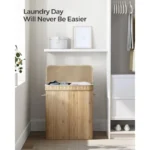 Laundry Hamper with Lid, Bamboo Laundry Basket, Removable Machine Washable Laundry Basket, with Handles - Image 2