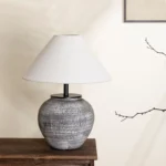 Handmade Ceramic Table Lamp with Linen Shade - Wabi-Sabi Style Organic Texture, Bedroom Living Room Decor