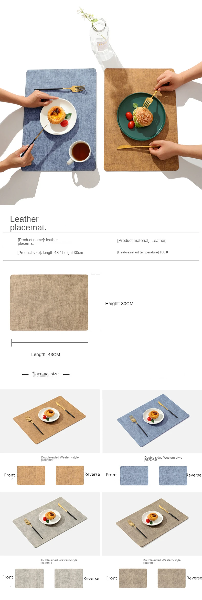 Placemats Dual Sided,Faux Leather Place Meal Mats Indoor Placemats for Dining Table Outdoor Square Non-Slip Washable Table Mats 4 kf S51f2043528a24a95a6dc3ae243128c85Y