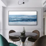 Large Ocean Beach Flowers Seascape Original Textured Painting On Canvas White Blue Sea Wave Wall Art Home Decor Art For Bedroom - Image 2