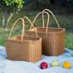 Woven Picnic Basket Multipurpose Wicker Basket Totes Storage Basket with Handle Rustic Life Shopping Organizer Picnic Basket