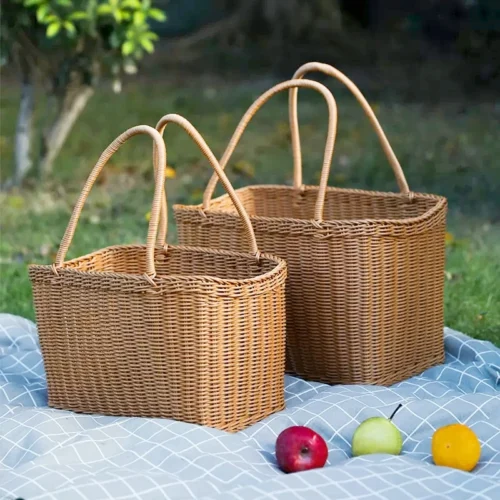 Woven Picnic Basket Multipurpose Wicker Basket Totes Storage Basket with Handle Rustic Life Shopping Organizer Picnic Basket