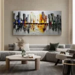 Landscape Oil Painting Colorful Hand Painted Oil Painting Grey Canvas Abstract City Texture Wall Art Modern New York Cityscape - Image 5