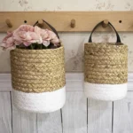 Garden Plant Flower Pot Handmade Rattan Storage Basket Foldable Seagrass Straw Hanging Woven Handle Toy Storage Container 1Pc - Image 3