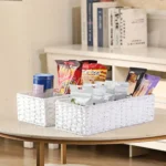 1pc Woven Three-Compartment Storage Basket, Handmade Paper Rope & Willow Storage Bin, Toilet Tank Top Tissue Box Holder - Image 6