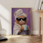 Animal Pink Cat Drinking Coffee Posters Canvas Painting Print Cat Art Room Home Kitchen Bar Cafe Room Wall Decor - Image 2