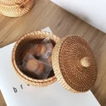 Handwoven Rattan Storage Box with Lid Wicker Tea Food Container Picnic Bread Fruit Cake Basket Kitchen Organizer B - Image 2