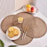 Set of 4 Jute Placemats Natural Material Non-Slip Heat Resistant Woven Round Placemat for Party Wedding Kitchen Dining Table Mat - Image 2