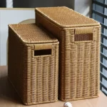 Rectangular Woven Wicker Storage Baskets Rattan Storage Bins Laundry Hamper Magazine Basket Narrow Stylish Design - Image 3