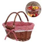 Pcs Large Vintage Red Wicker Picnic Basket With Handle Lid Scalloped Rattan Storage Baskets Foldable Market Collapsible Set For - Image 6