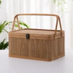 1Pc Woven Bamboo Basket Durable Storage Container Kitchen Garden Harvest Picnic Fruits Vegetable Egg Holder Shopping Bag With - Image 4