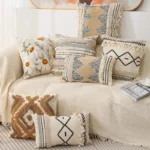 Boho Embroidery Cushion Cover Beige Black Tassels Pillow Cover 45x45cm/ 30x50cm Daisy Home Decoration Sofa Pillowcase