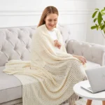 Luxurious White Boho Chunky Knit Throw Blanket for Cozy Elegance - Image 5