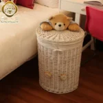 Rattan Laundry Organizer - Toy Storage Box, Large Household Basket with Lid, Multifunctional Dirty Clothes Hamper Woven Storage