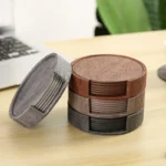 6 Wood Grain Leather Coasters Placemats Tea and Coffee Cups Cushions Home Bar Counter Insulated Rack Non Stick