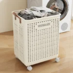 Folding Dirty Clothes Basket with Wheels Movable Laundry Hamper Storage Baskets Bathroom Large Capacity Dirty Clothes Basket - Image 4