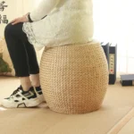 Japanese Style 31x31x20cm Small Non Slip Seat Bench Cushion Round Footstool Rattan Woven Stool Floor Pouf Straw Mat Home Textile - Image 3